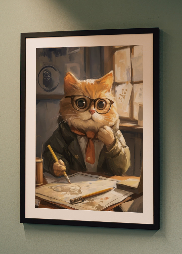 Cute Cat Student Painting