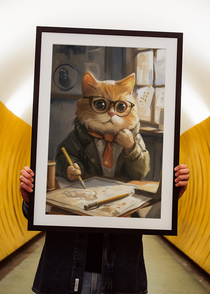 Cute Cat Student Painting