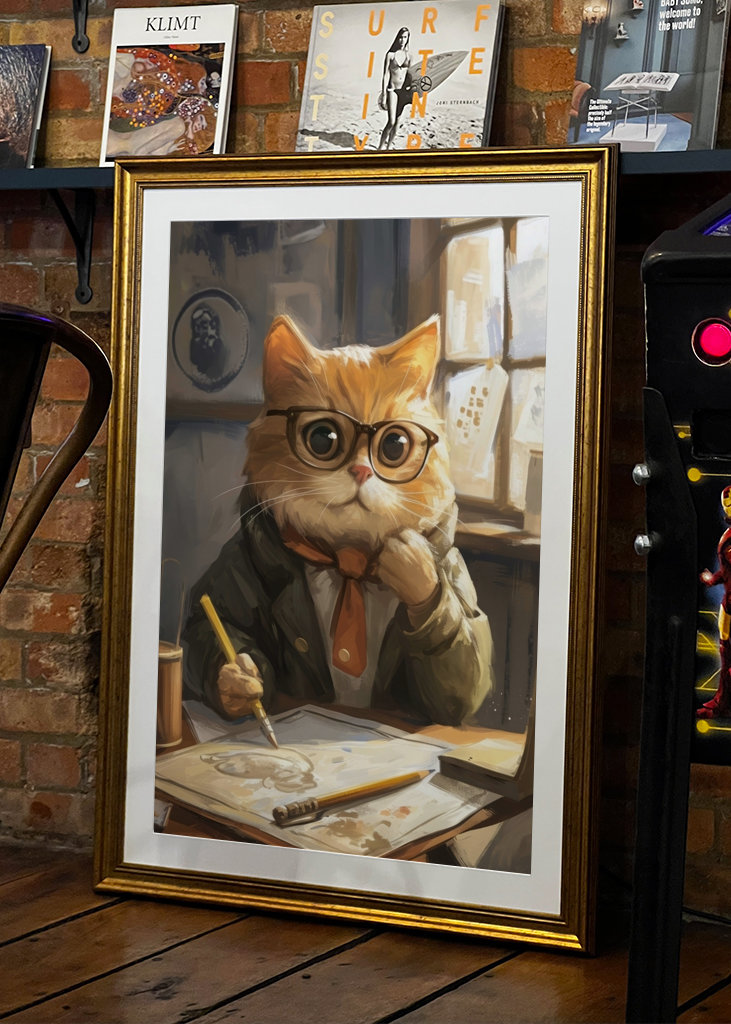 Cute Cat Student Painting