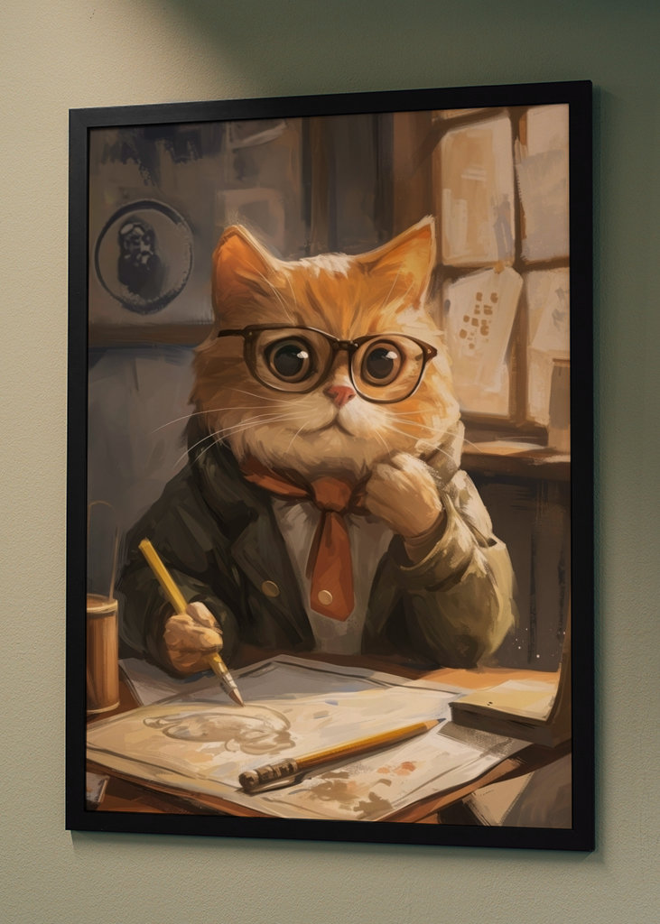 Cute Cat Student Painting