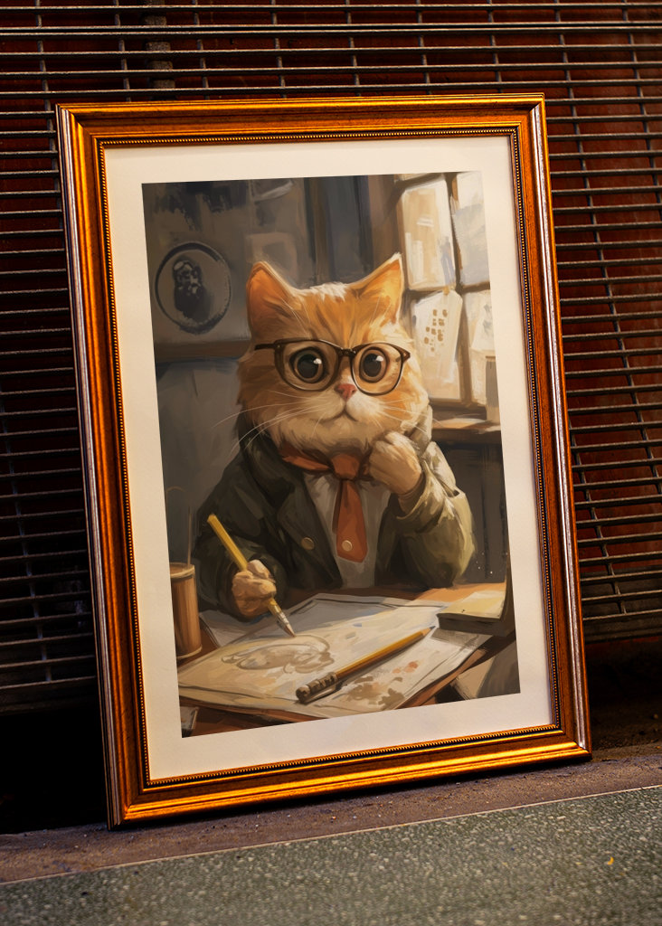 Cute Cat Student Painting