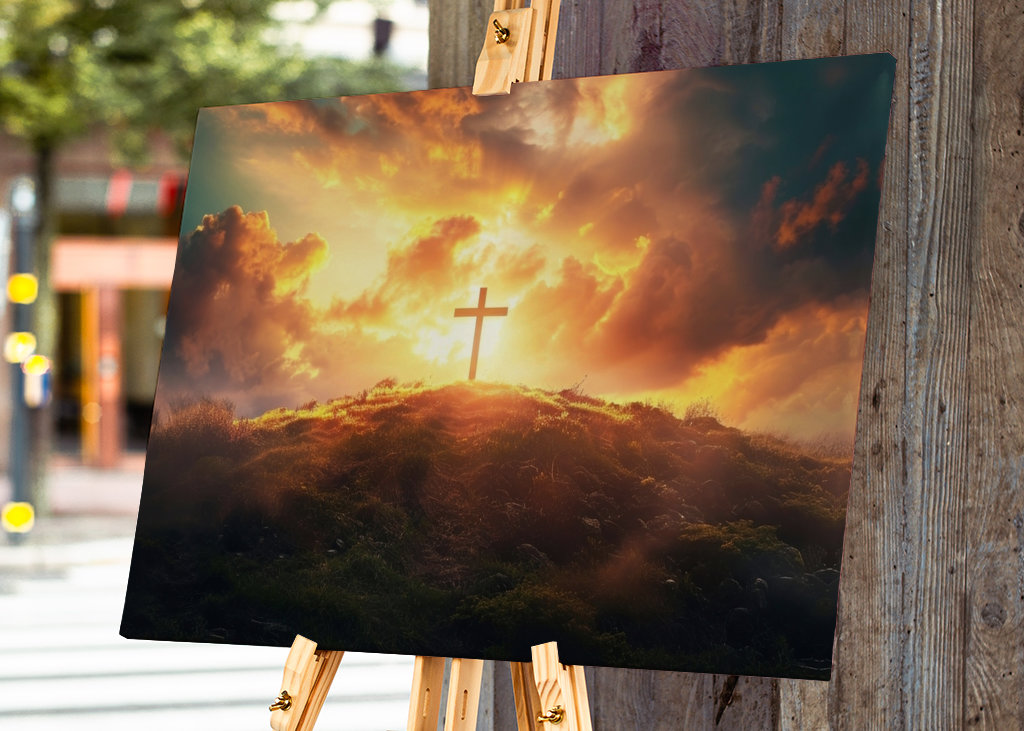 cross of Jesus in a sunset
