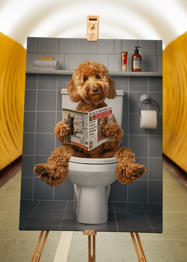 Goldendoodle on the Toilet
