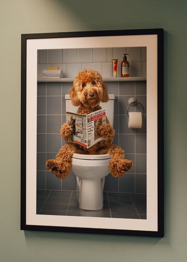 Goldendoodle on the Toilet