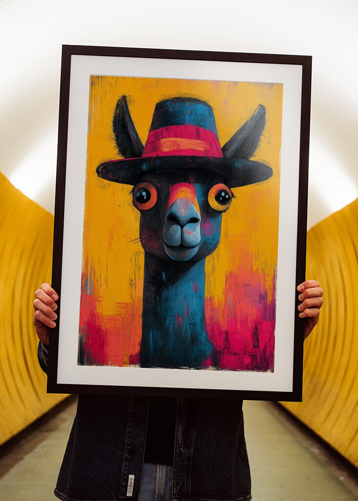 Alpaca con sombrero en estilo pop art