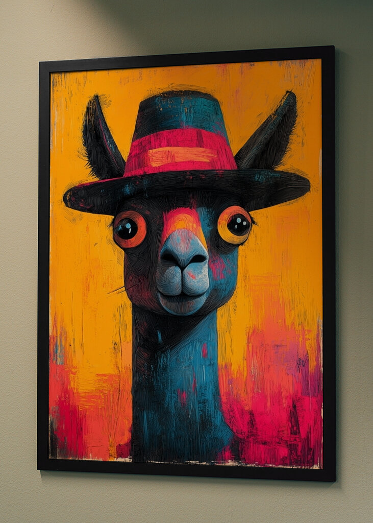 Alpaca con sombrero en estilo pop art