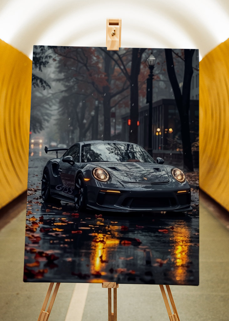 Porsche 911 op regenachtige dag