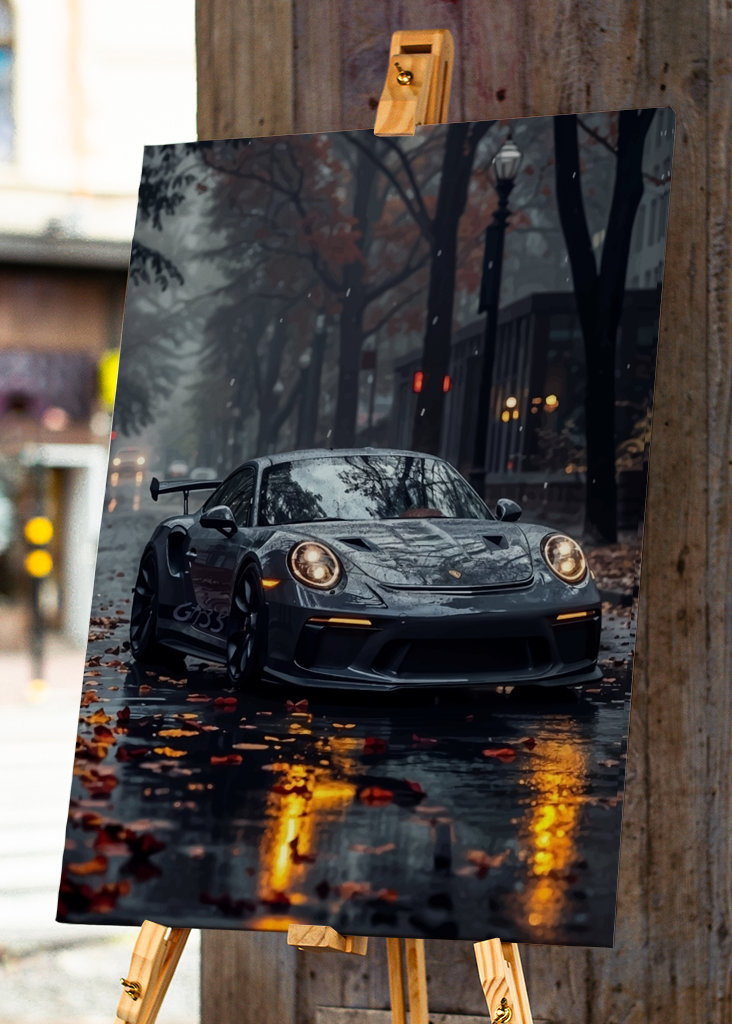 Porsche 911 op regenachtige dag