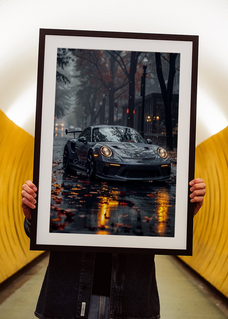 Porsche 911 op regenachtige dag