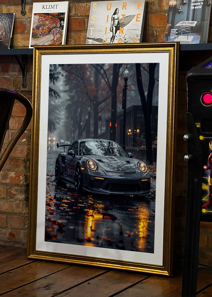 Porsche 911 op regenachtige dag