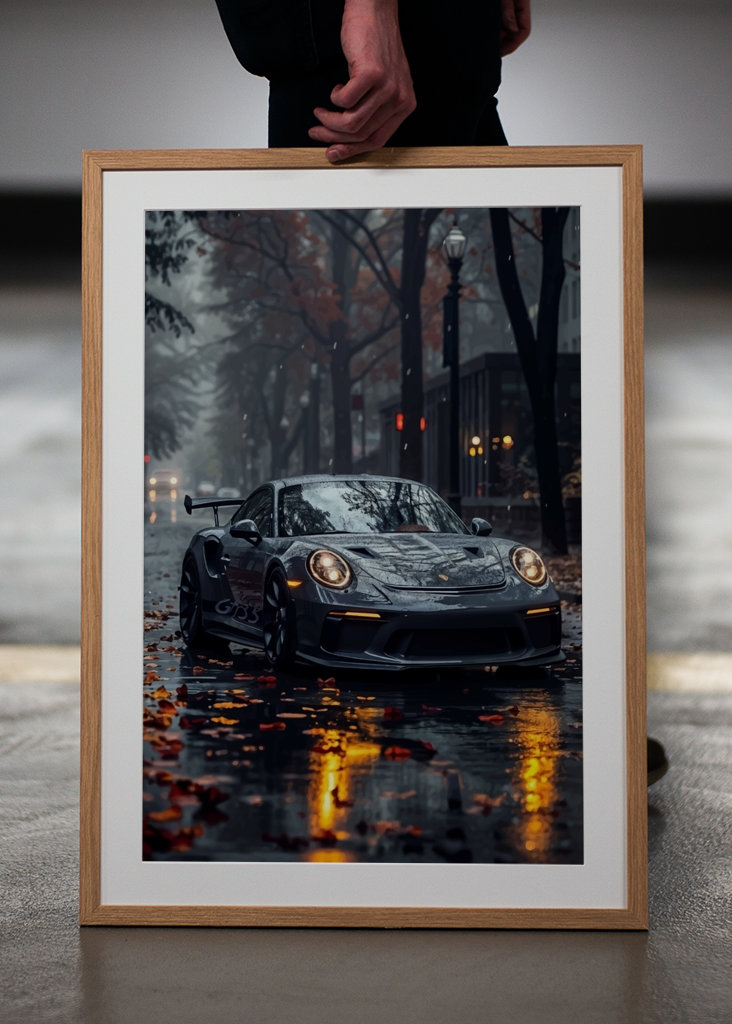 Porsche 911 op regenachtige dag