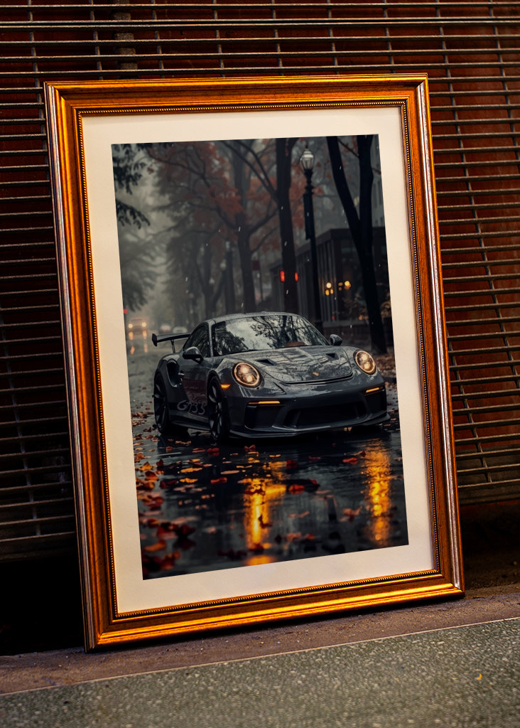 Porsche 911 op regenachtige dag