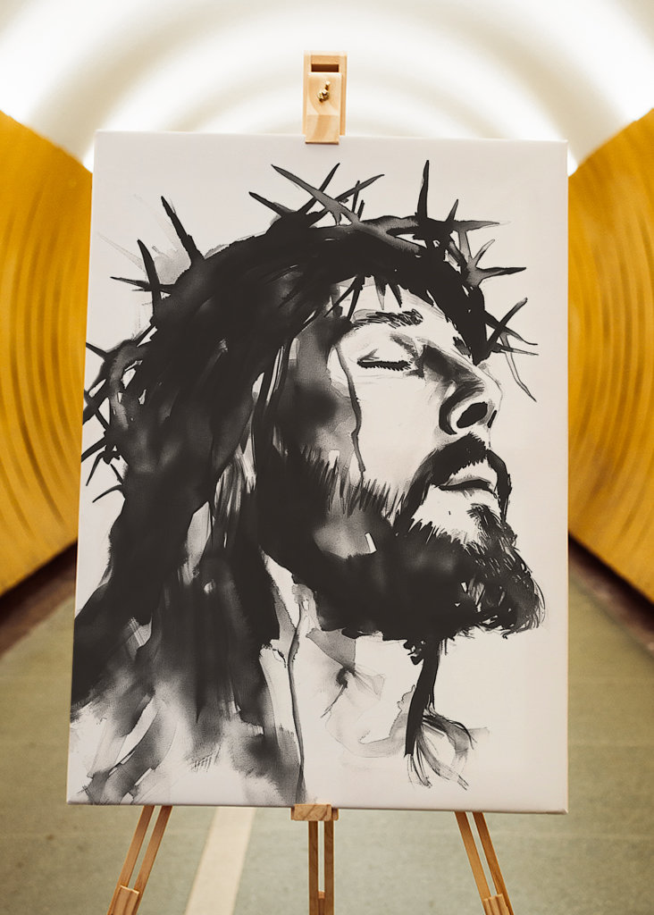 Inkoustová malba Ježíše Krista