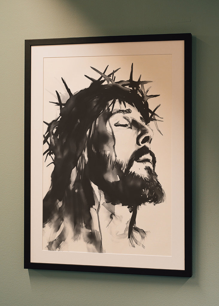 Inkoustová malba Ježíše Krista