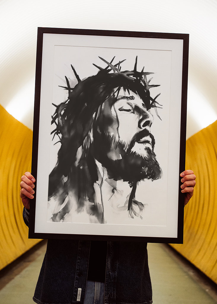 Inkoustová malba Ježíše Krista