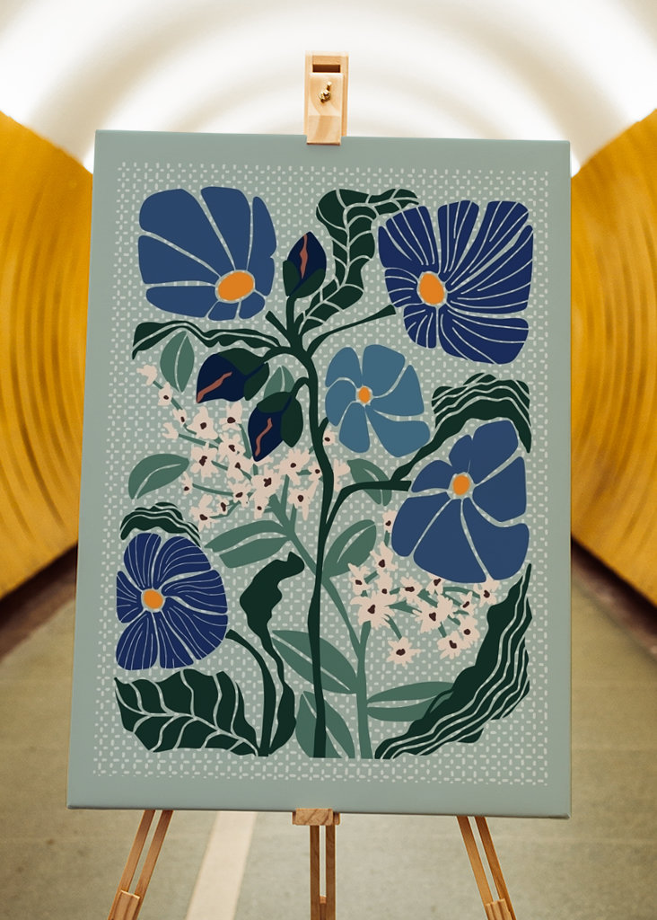 Klimt flowers light blue