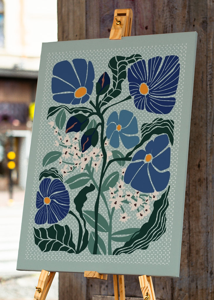 Klimt flowers light blue