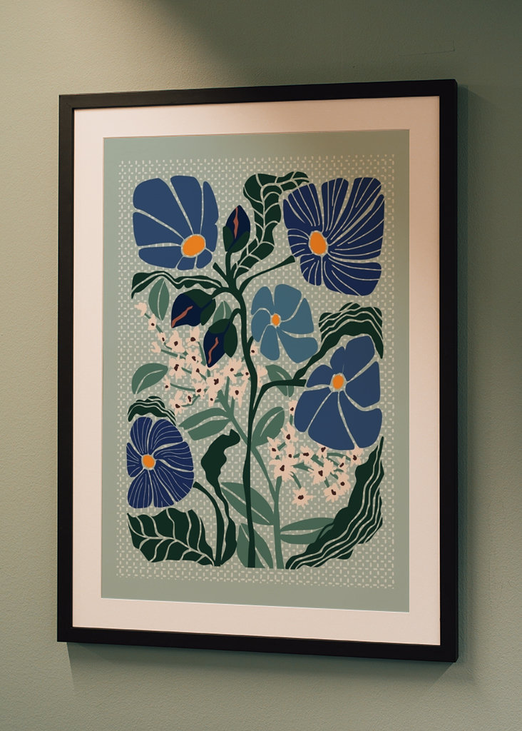 Klimt flowers light blue