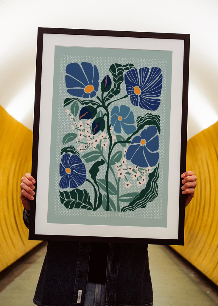 Klimt flowers light blue