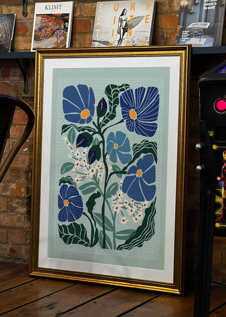 Klimt flowers light blue