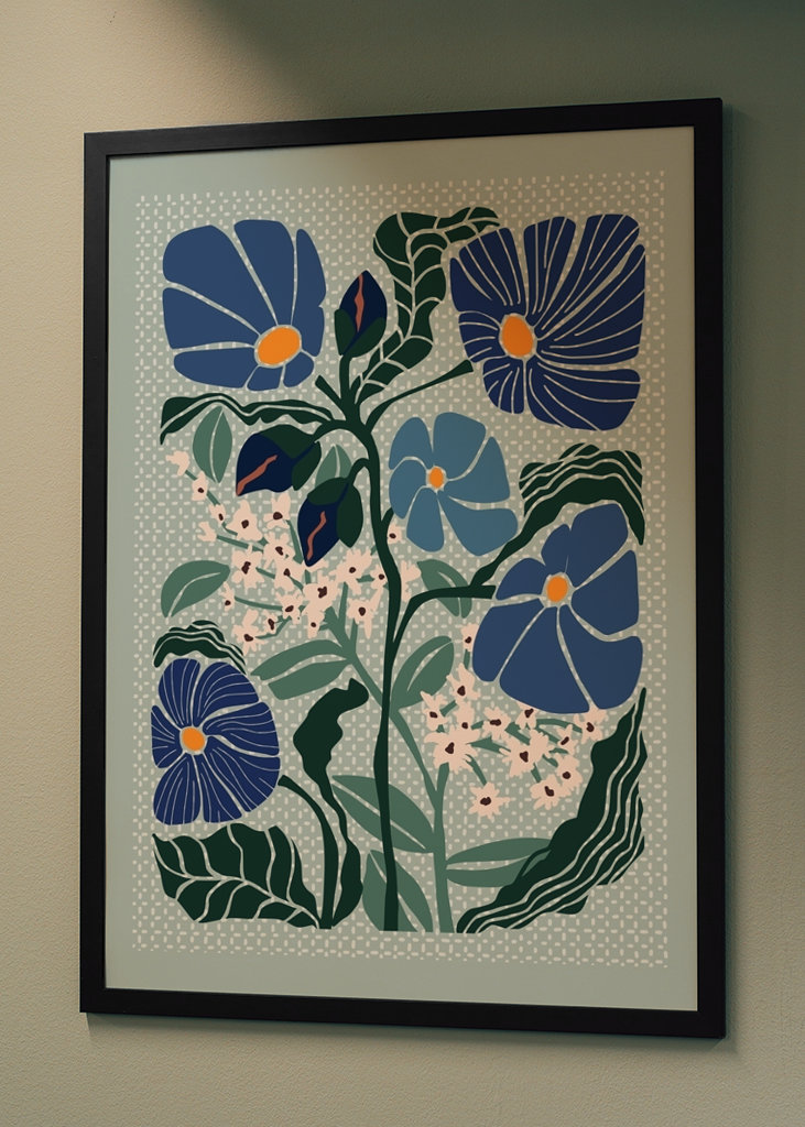 Klimt flowers light blue