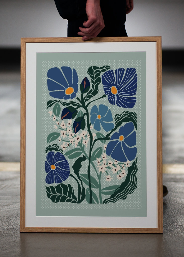 Klimt flowers light blue