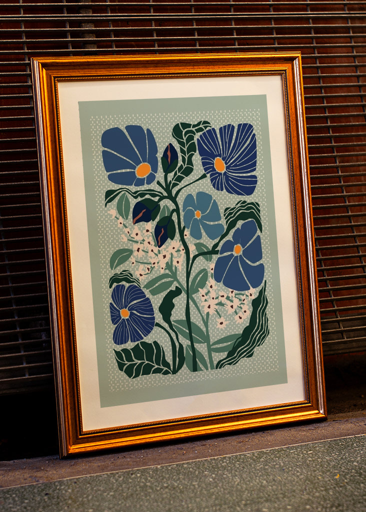 Klimt flowers light blue