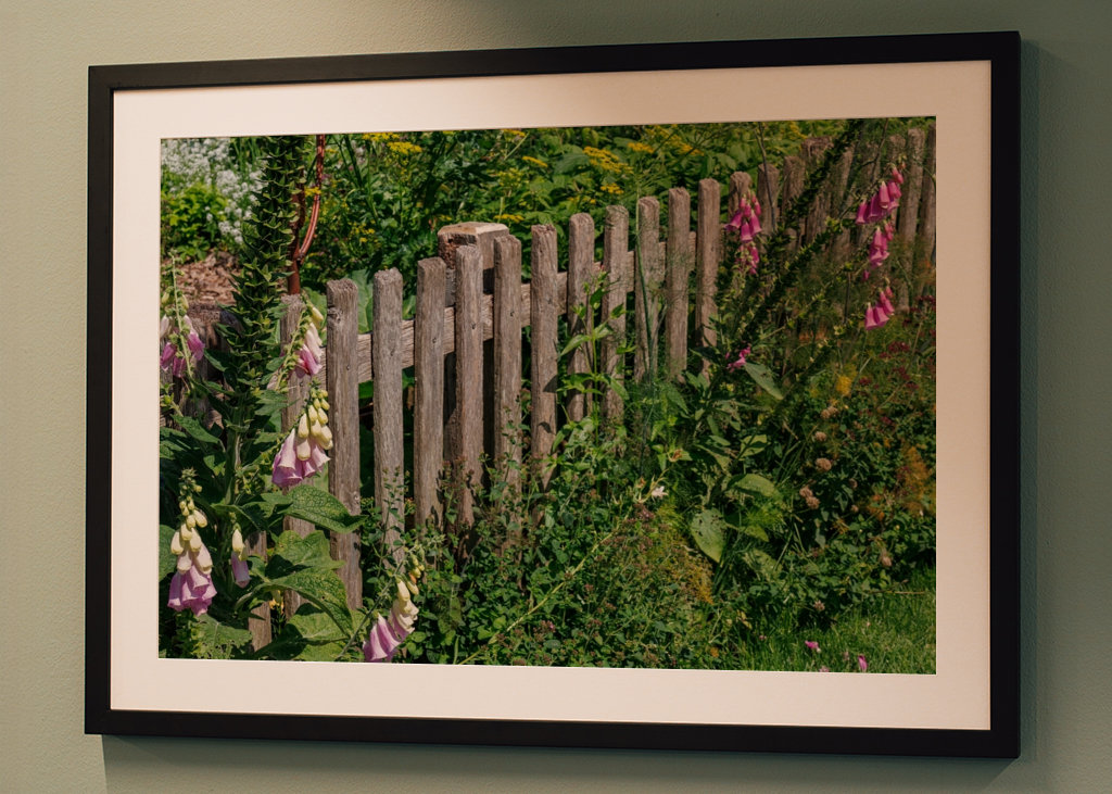 Træ hegn med farverige blomster