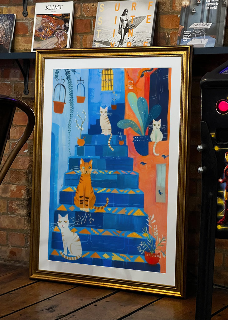 Kočky na modrých schodech 