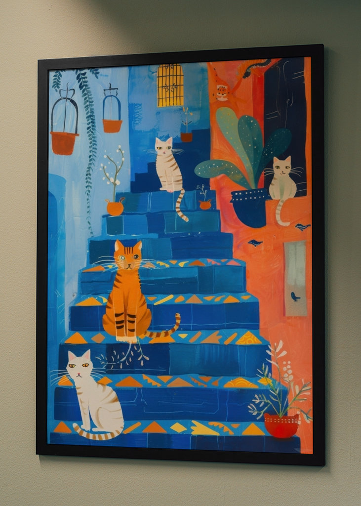 Kočky na modrých schodech 