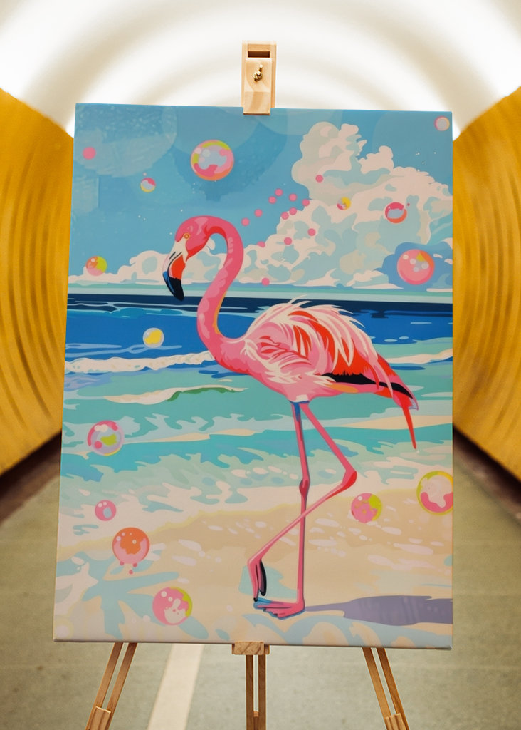 Fenicottero rosa e bolle di sapone