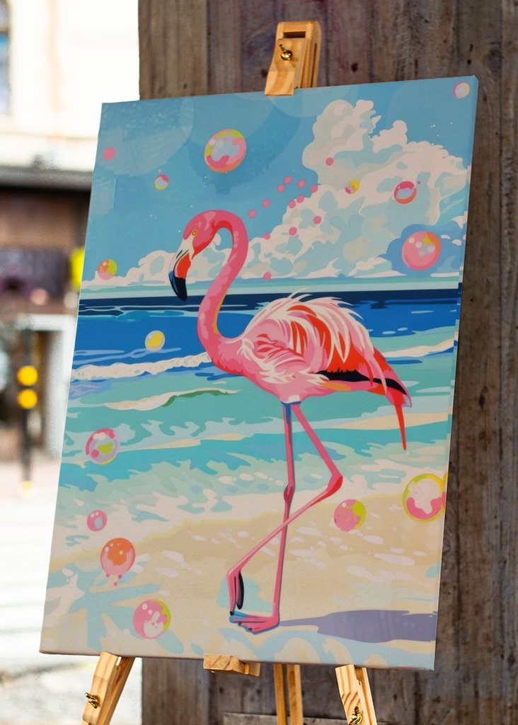 Fenicottero rosa e bolle di sapone