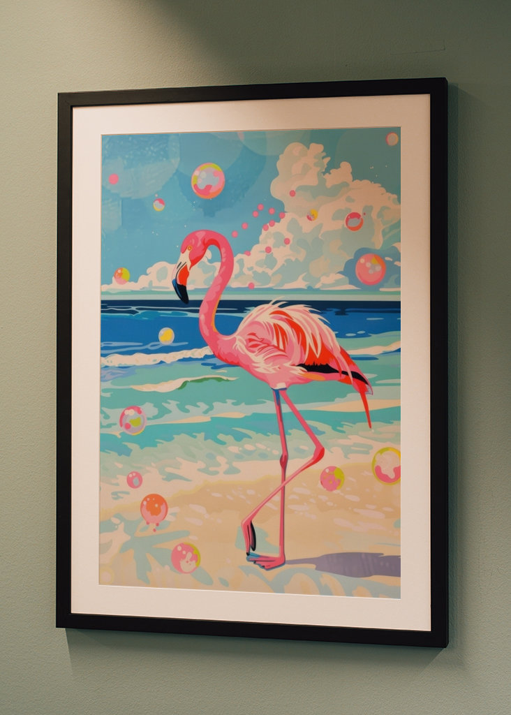 Fenicottero rosa e bolle di sapone