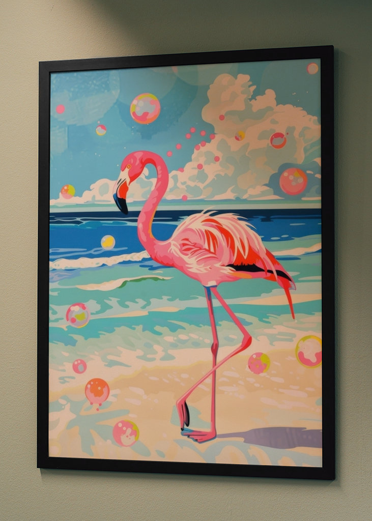 Fenicottero rosa e bolle di sapone