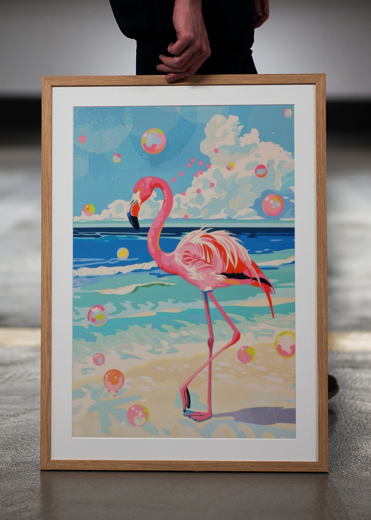 Fenicottero rosa e bolle di sapone