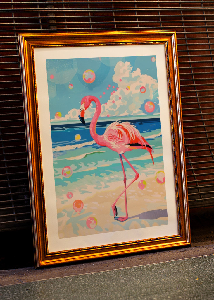 Fenicottero rosa e bolle di sapone