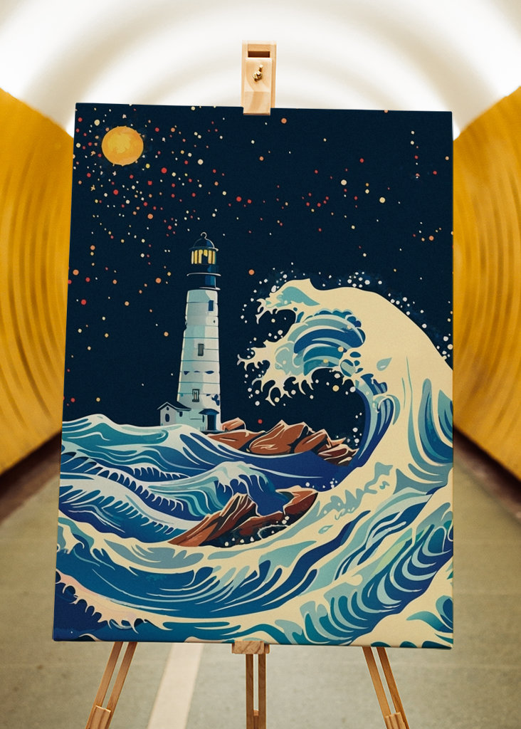 Vuurtoren en grote golf