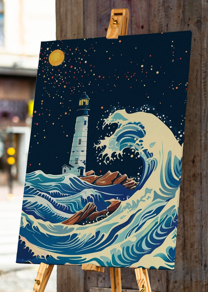 Vuurtoren en grote golf