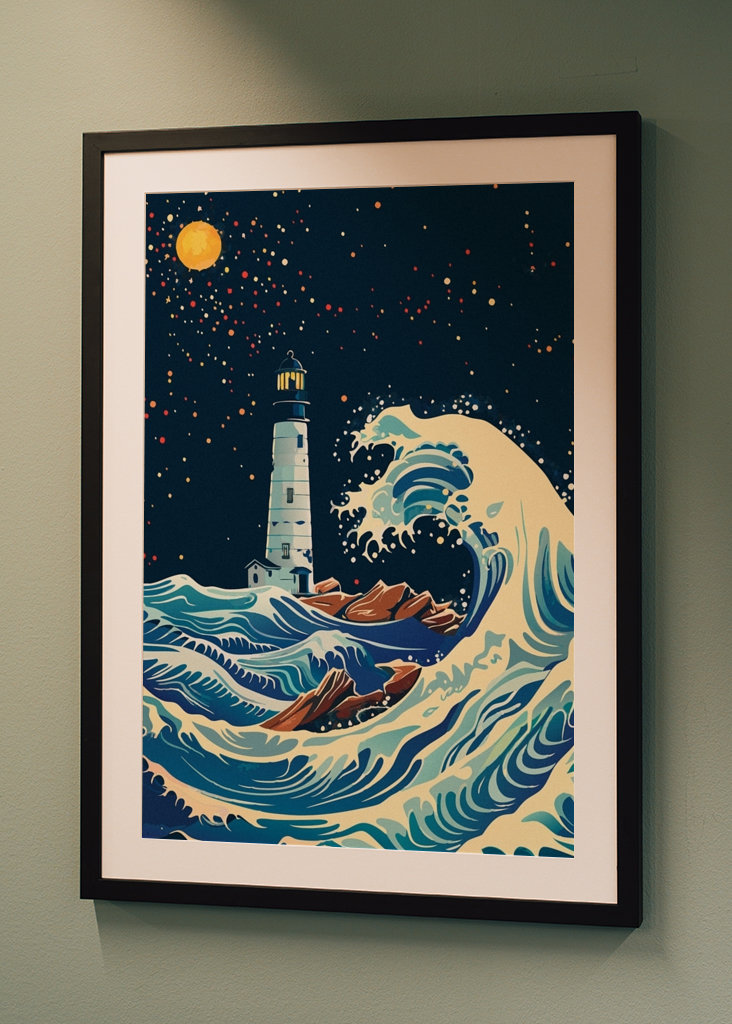 Vuurtoren en grote golf