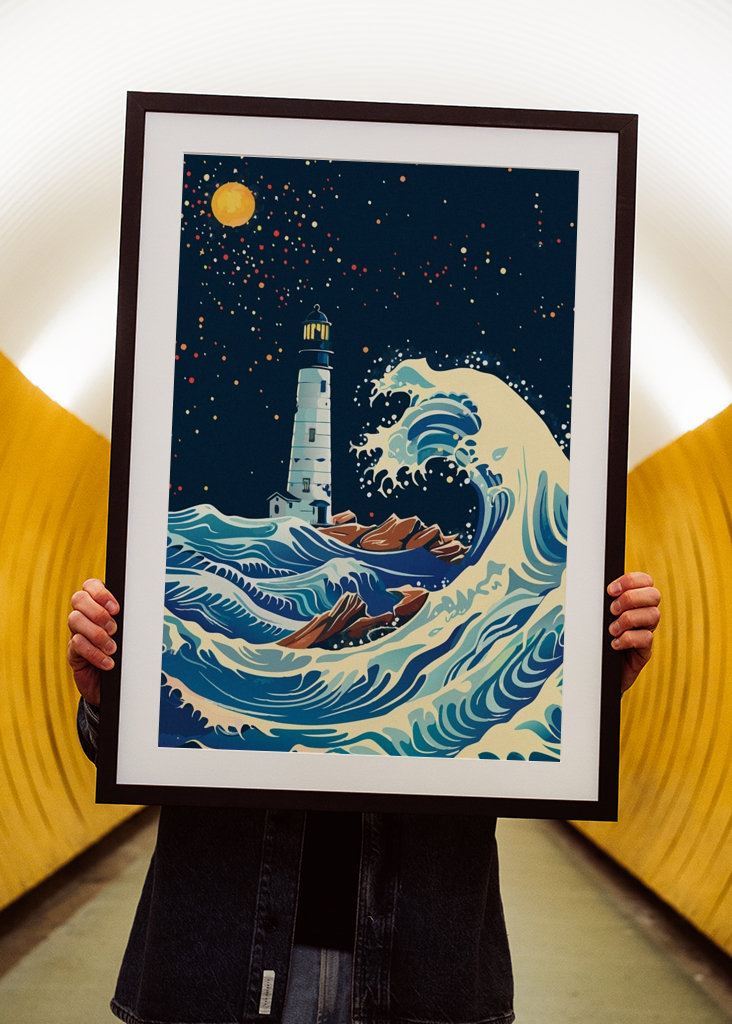 Vuurtoren en grote golf