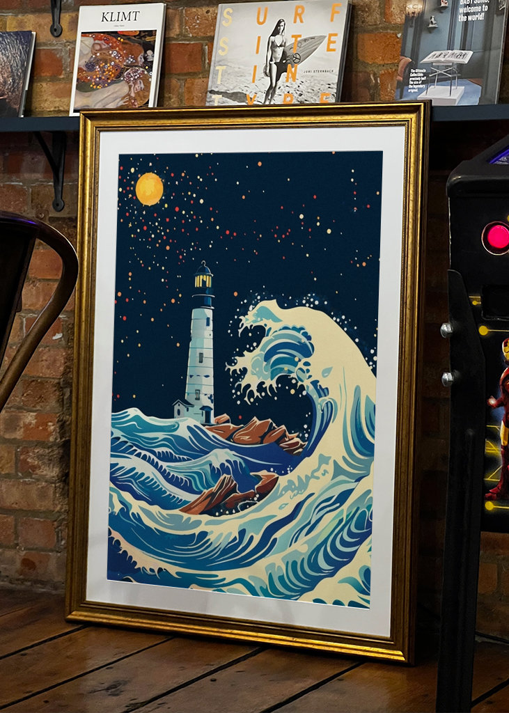 Vuurtoren en grote golf