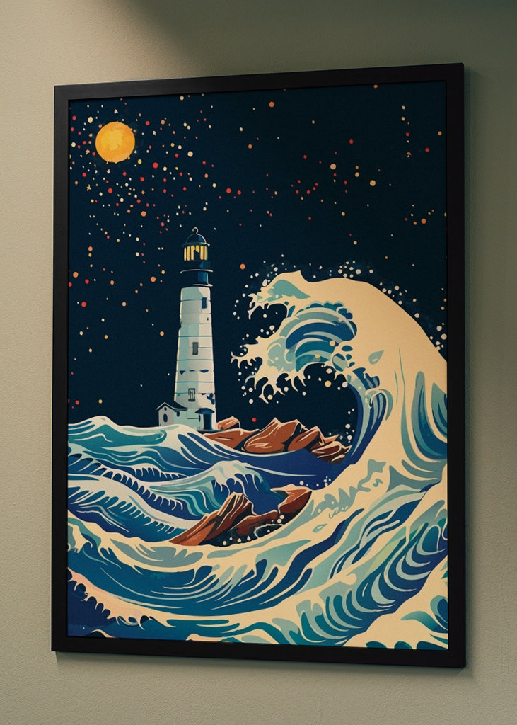 Vuurtoren en grote golf