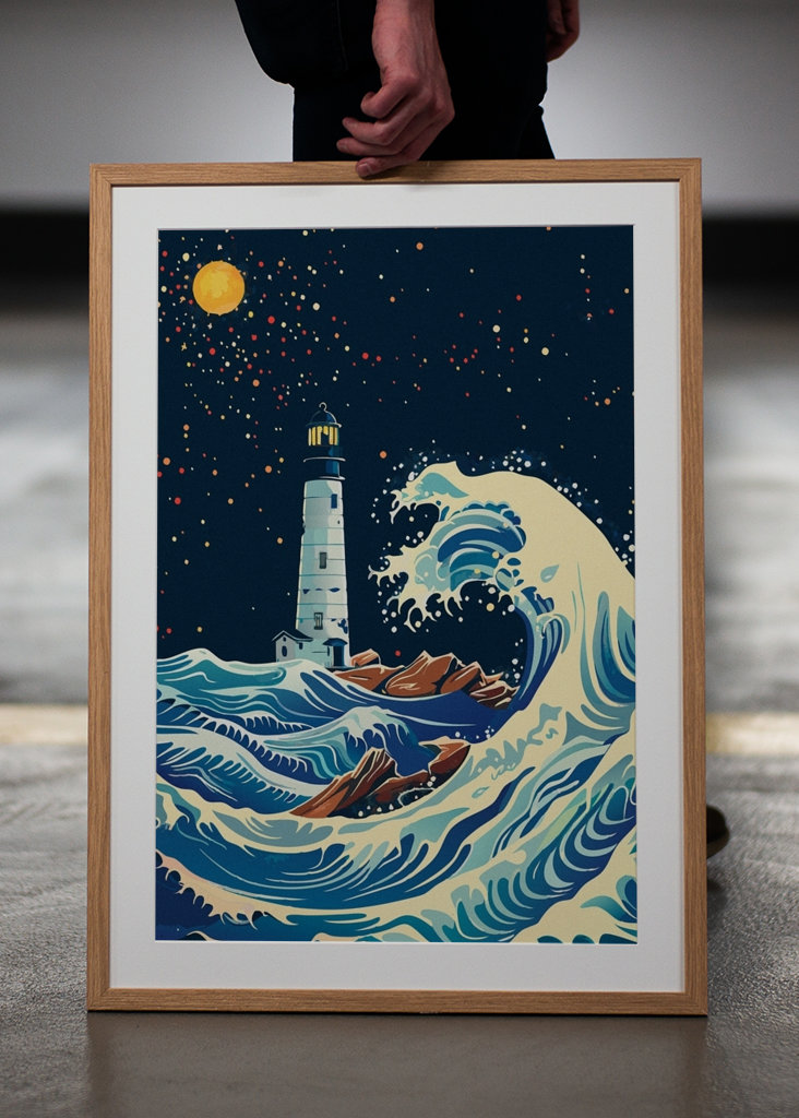 Vuurtoren en grote golf