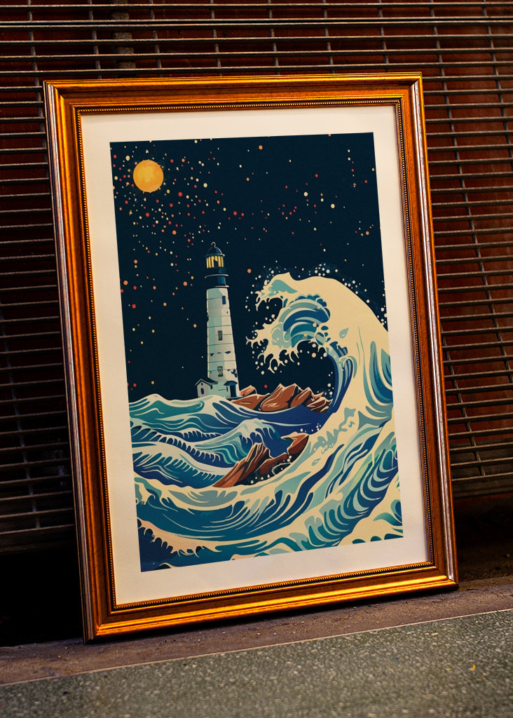 Vuurtoren en grote golf