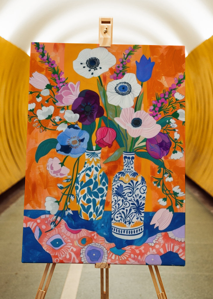 Flowers in patterned vases