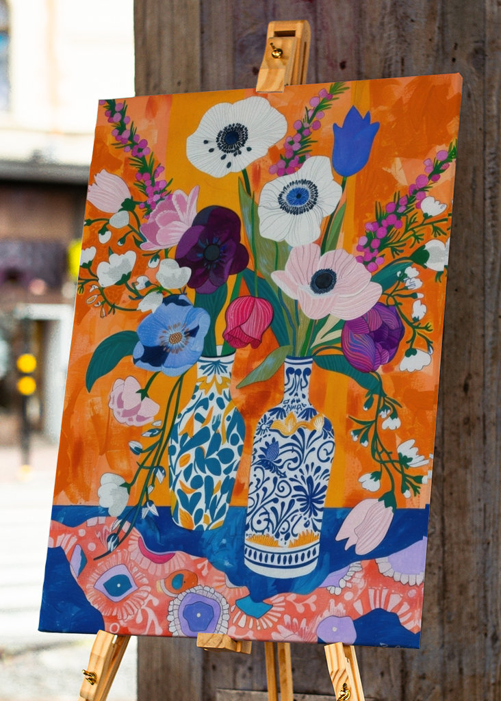 Flowers in patterned vases