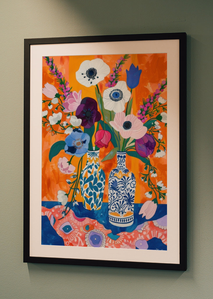 Flowers in patterned vases