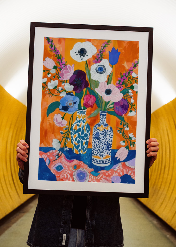 Flowers in patterned vases