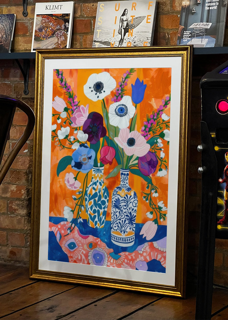 Flowers in patterned vases