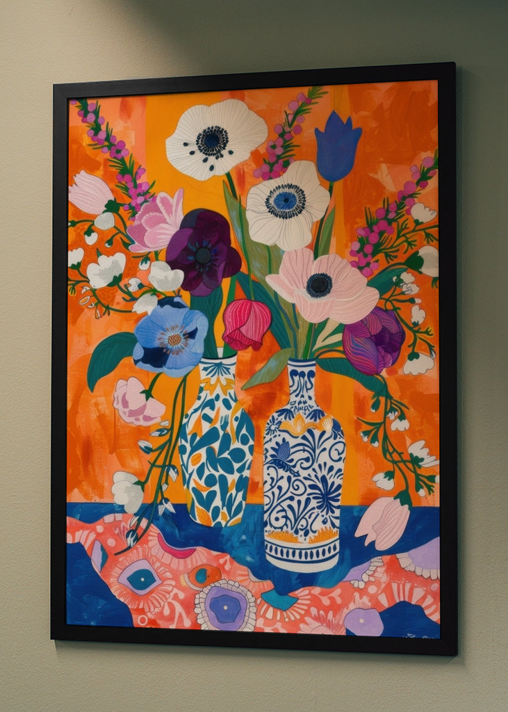 Flowers in patterned vases